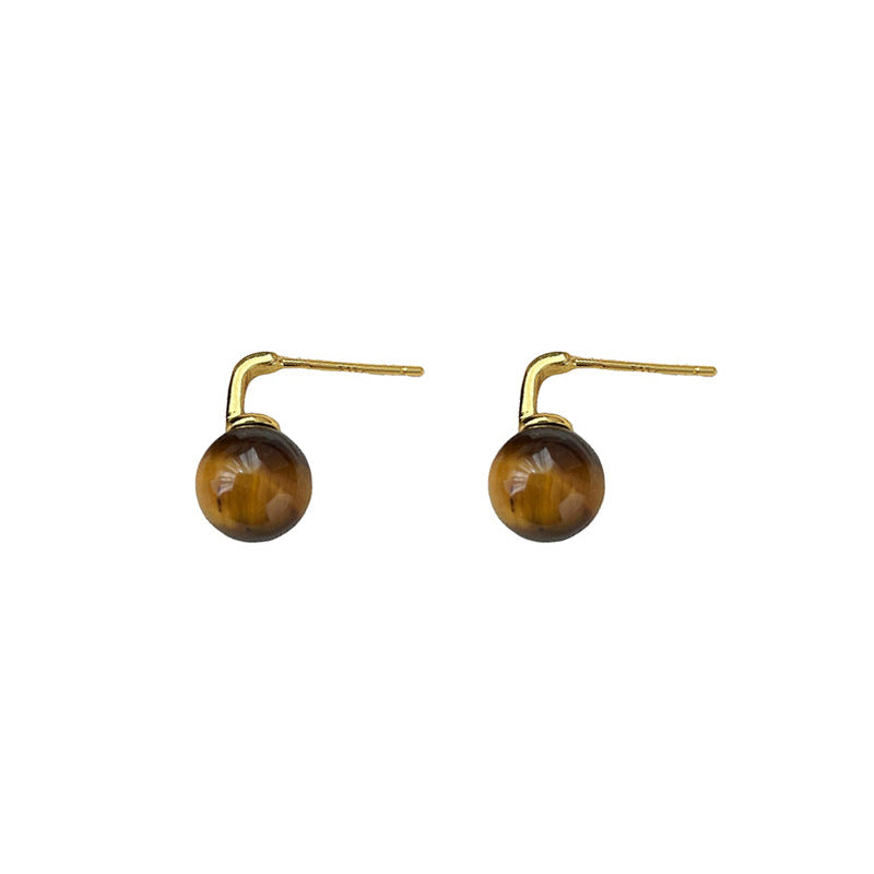 925 sterling silver tiger eye stone earrings - golden