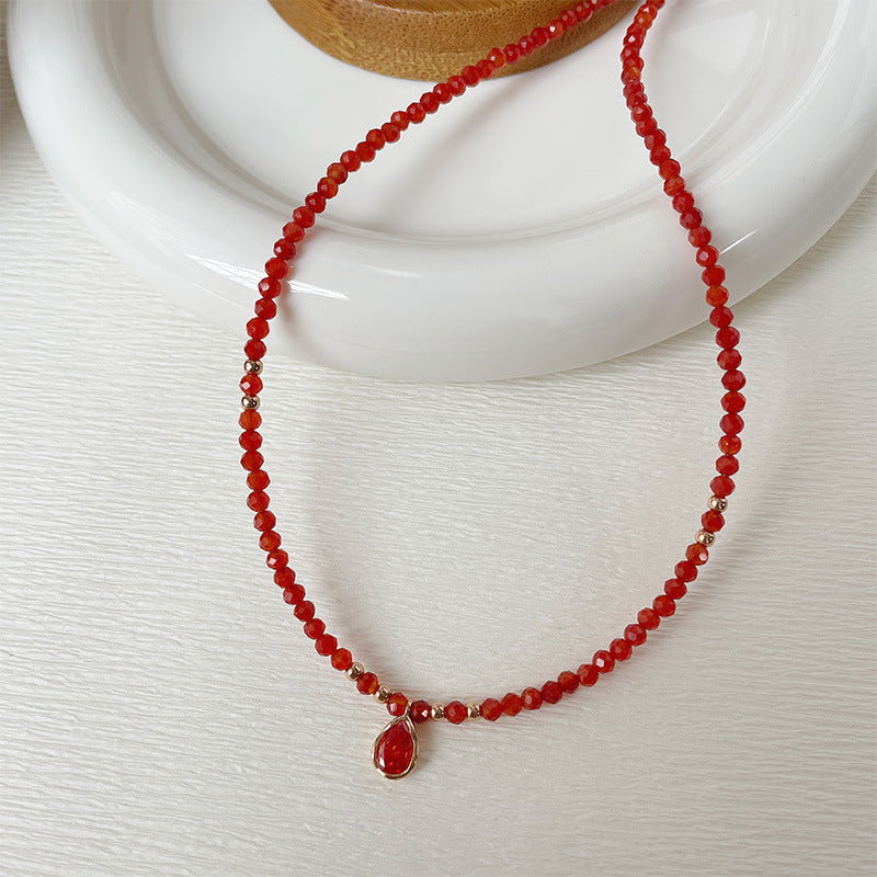 925 sterling silver red agate necklace - champagne golden