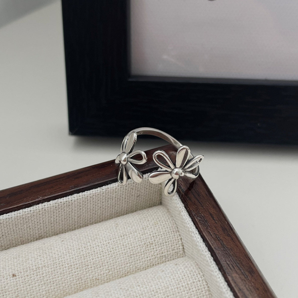 925 sterling silver flower ring - silvery