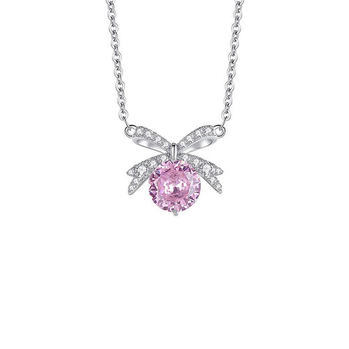 925 sterling silver bowknot with sparkling zirconium pendant necklace - silvery