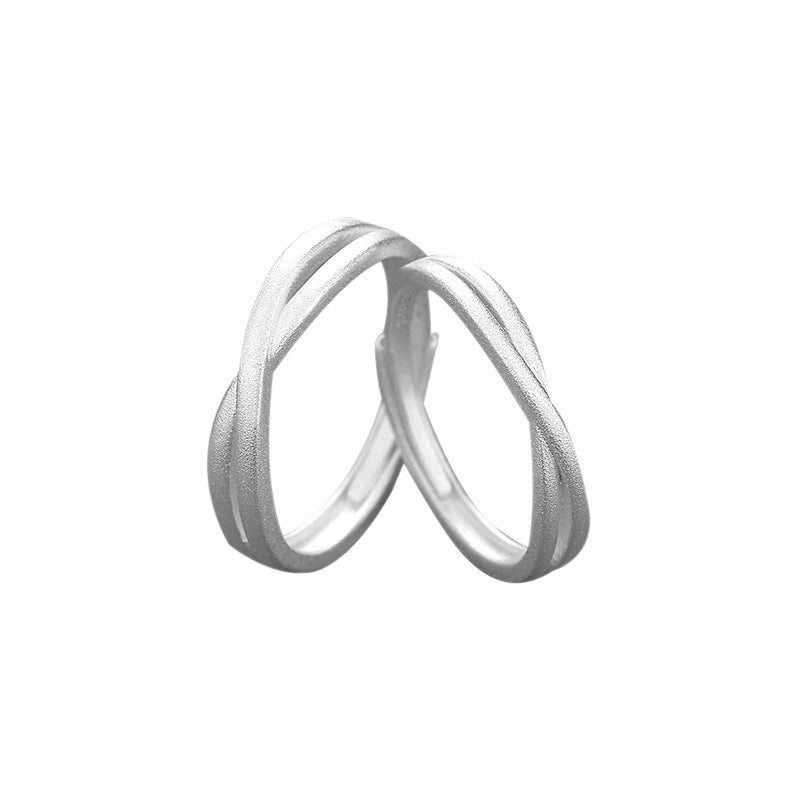 999 Silver Matte Texture Couple Ring - Silvery