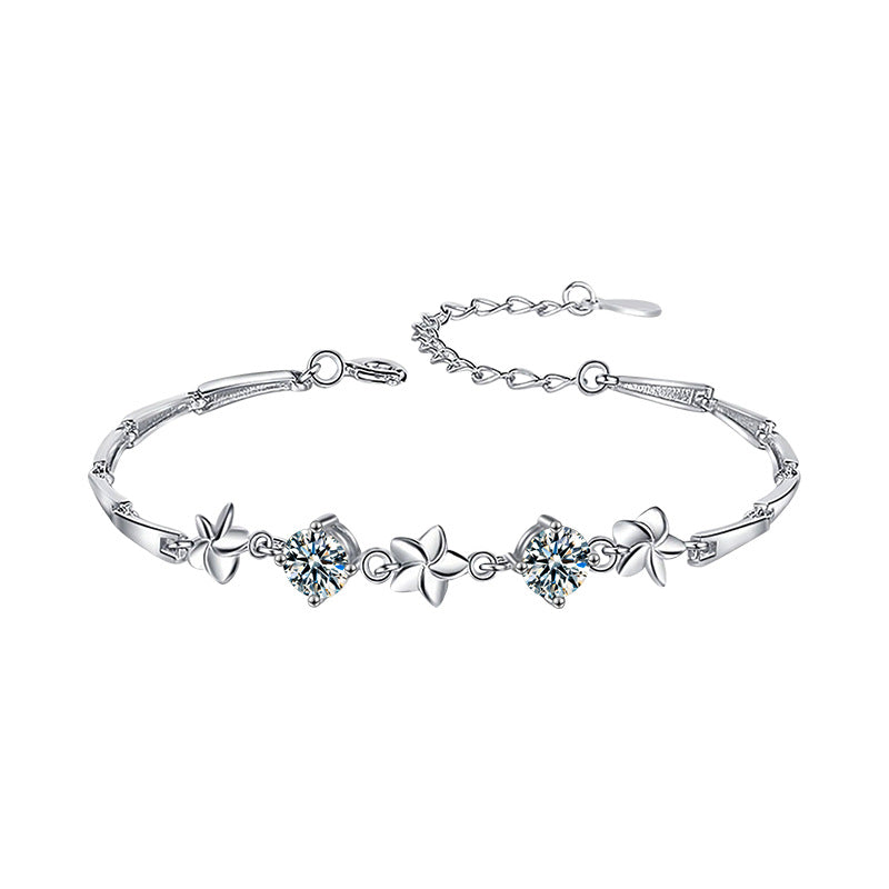 S925 Sterling Silver & Moissanite Five-Leaf Clover Bracelet