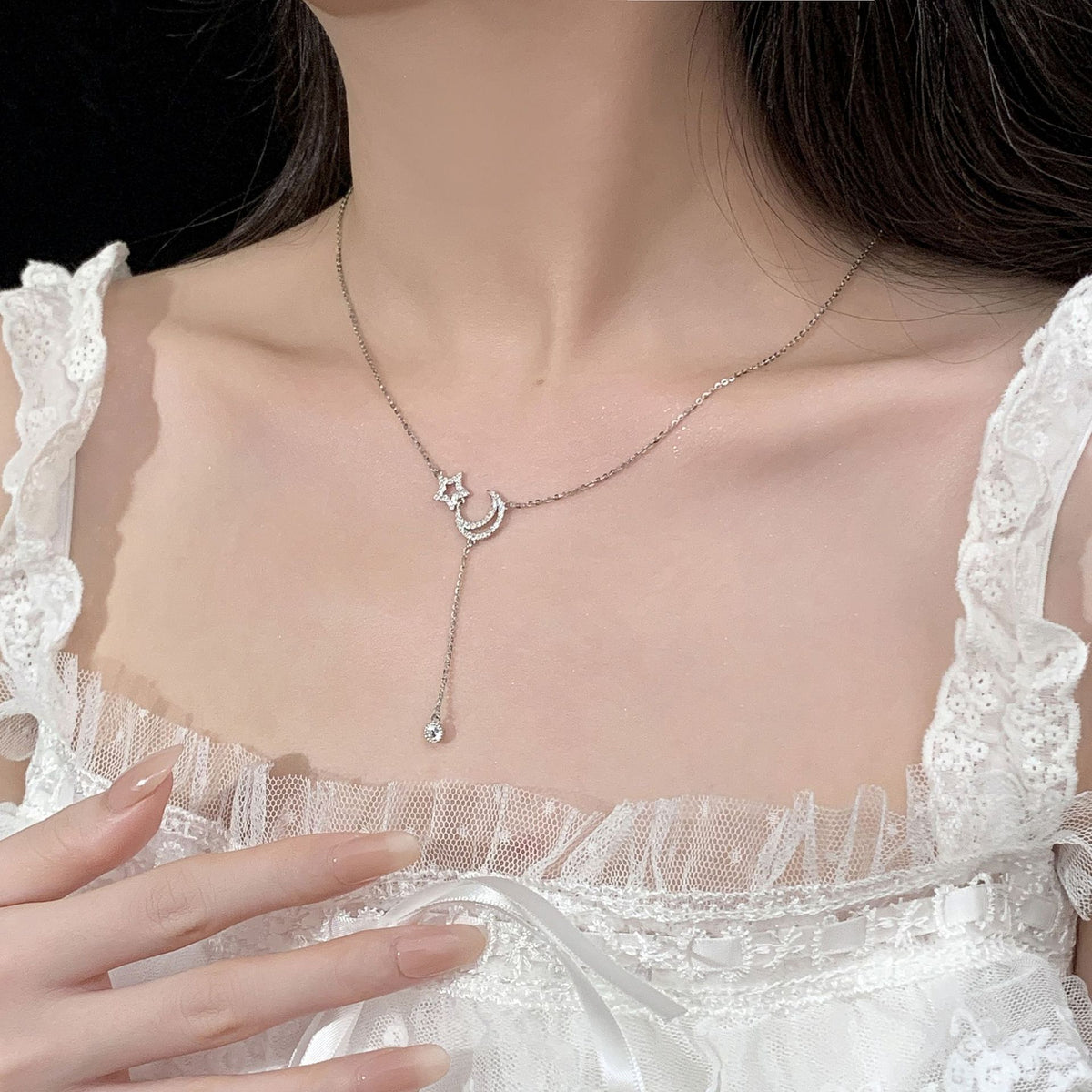 925 sterling silver star and moon pendant necklace