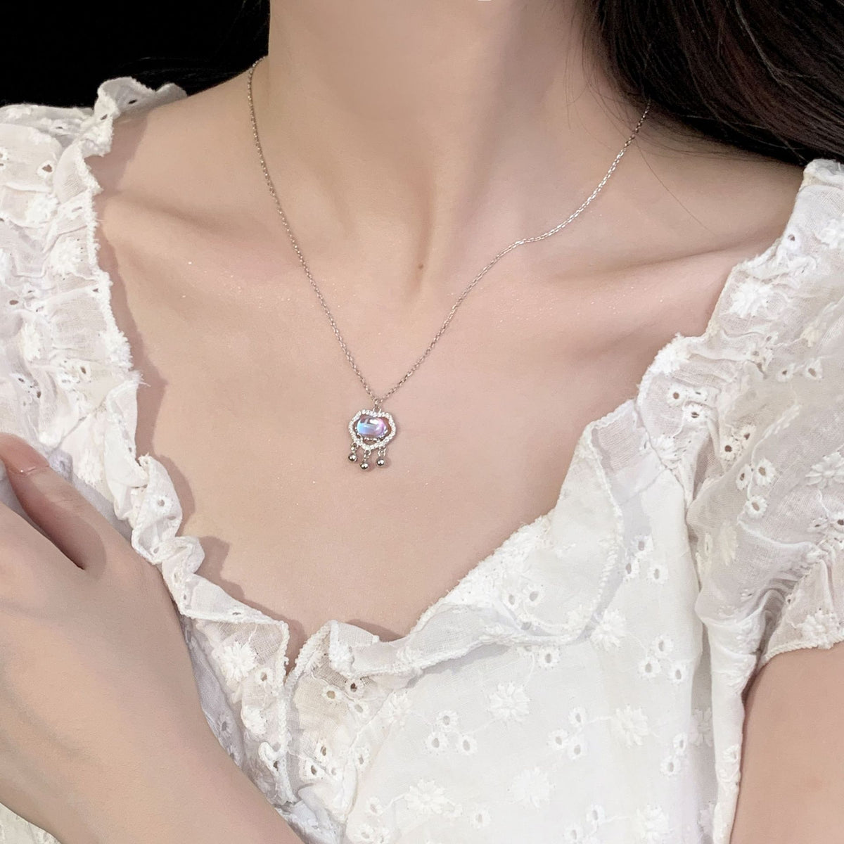 925 sterling silver moonstone necklace - silvery