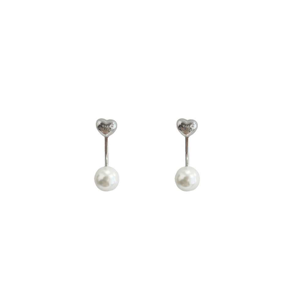 925 sterling silver heart-shaped ear studs - silvery