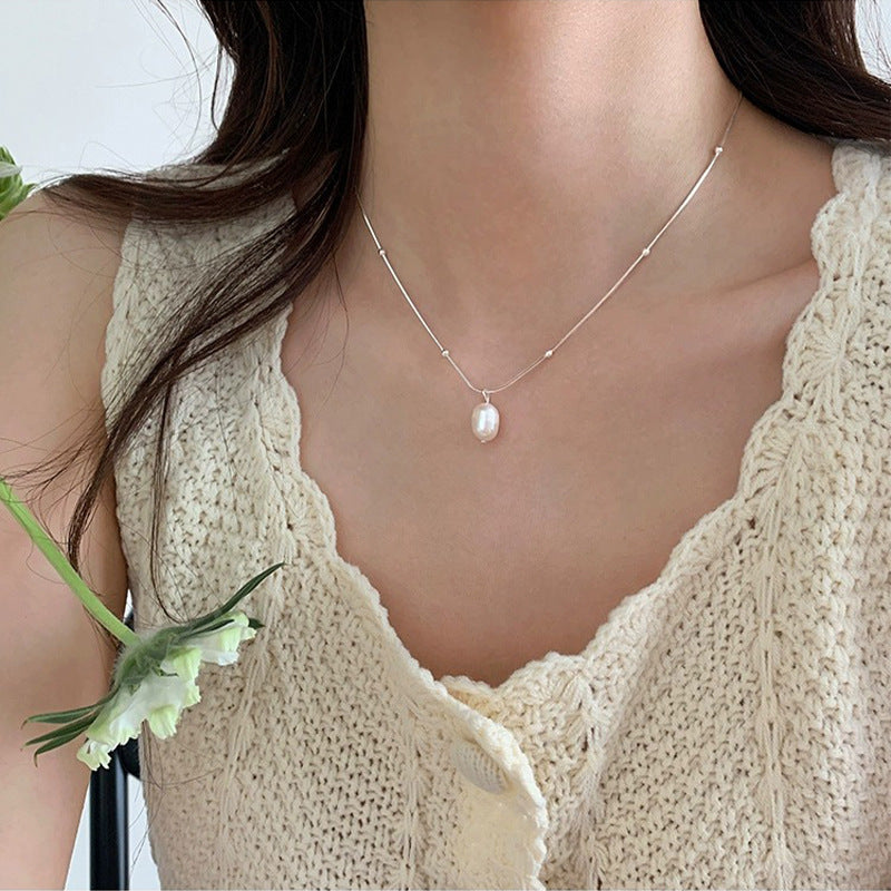 925 sterling silver freshwater pearl pendant necklace - silvery