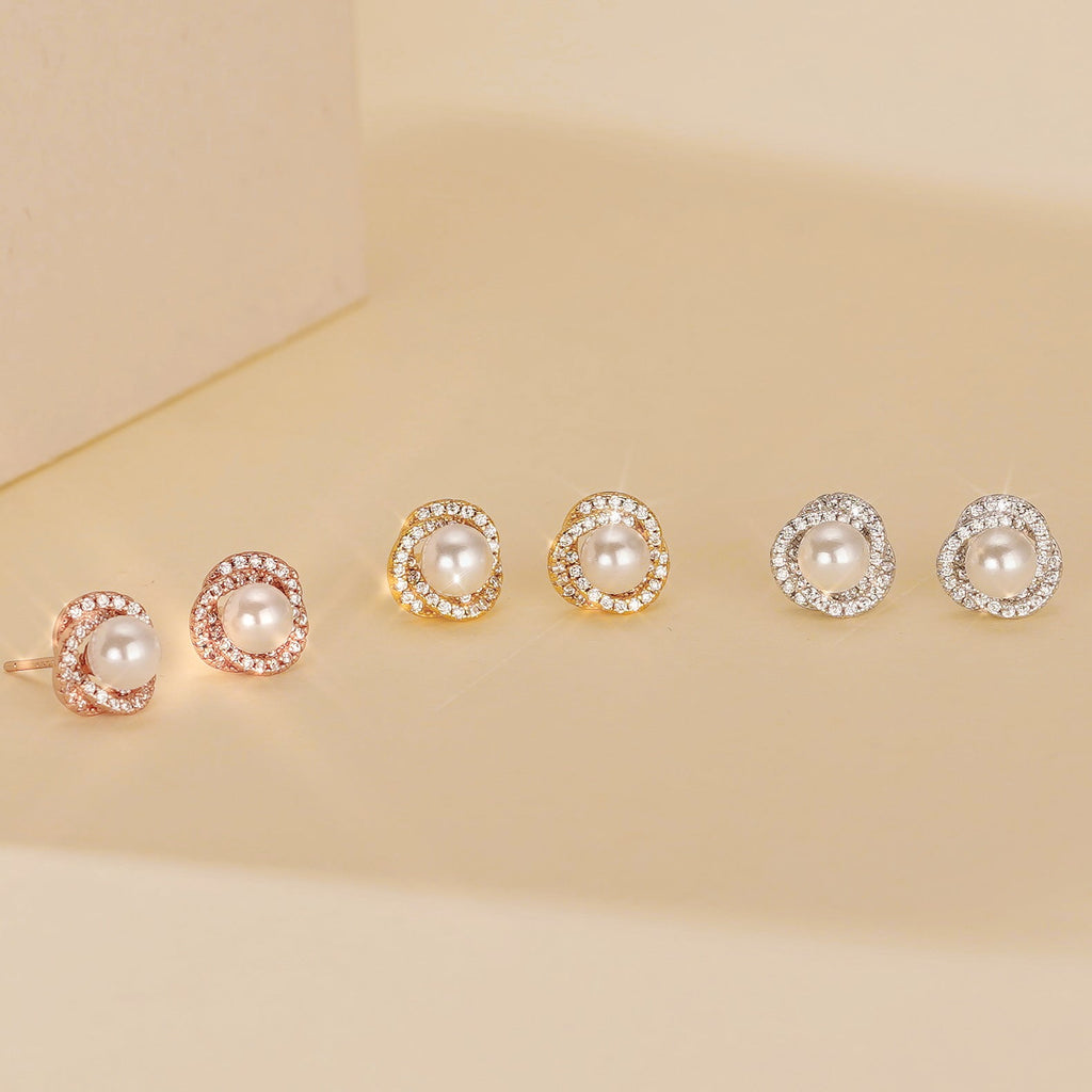 S925 pure silver pearl inlaid with sparkling zirconium earrings
