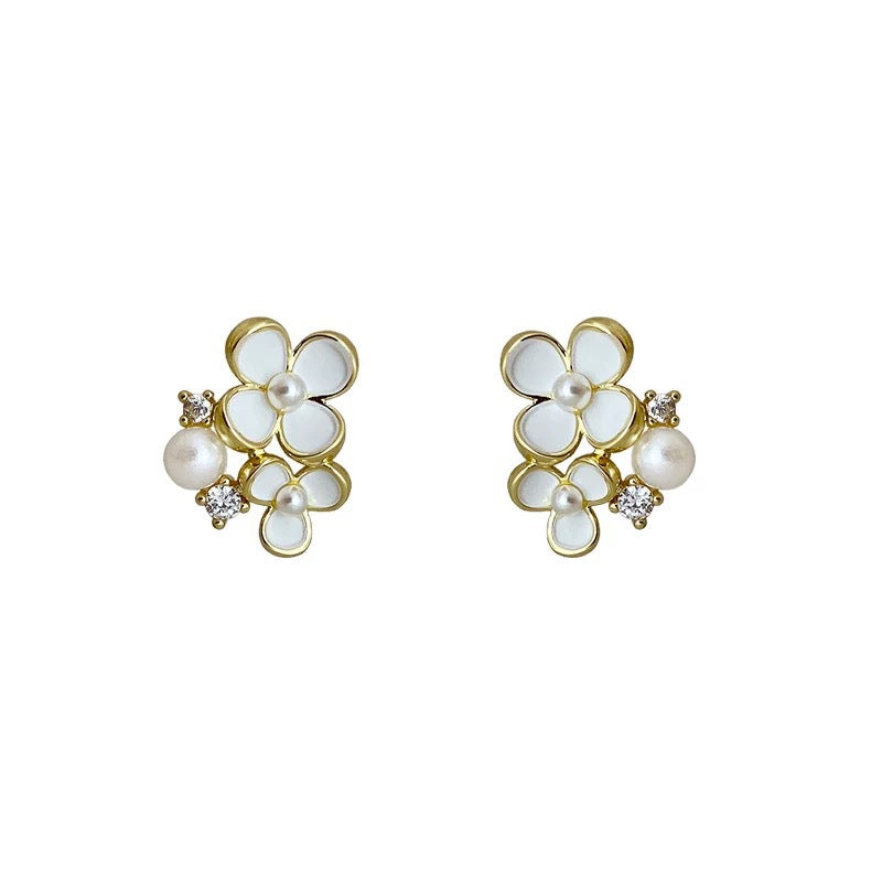 925 sterling silver flower shaped earrings - golden