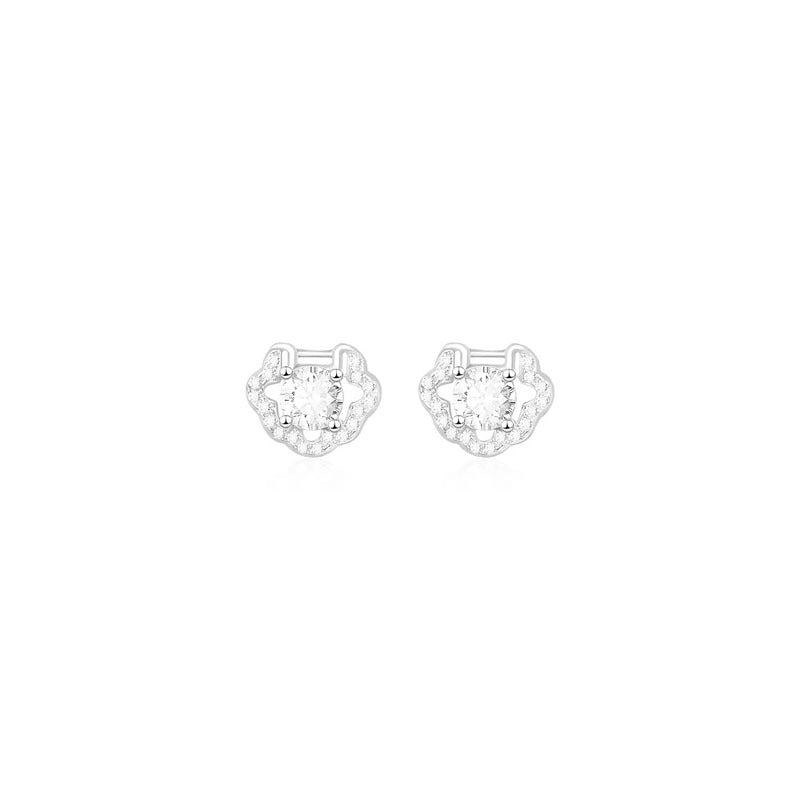 999 Silver Inlaid Sparkling Zirconia Earrings - Silvery