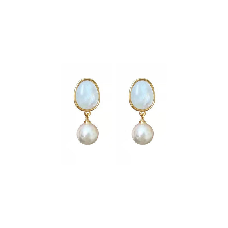 925 sterling silver pearl pendant earrings - golden