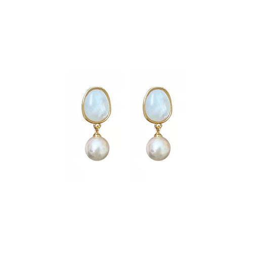 925 sterling silver pearl pendant earrings - golden