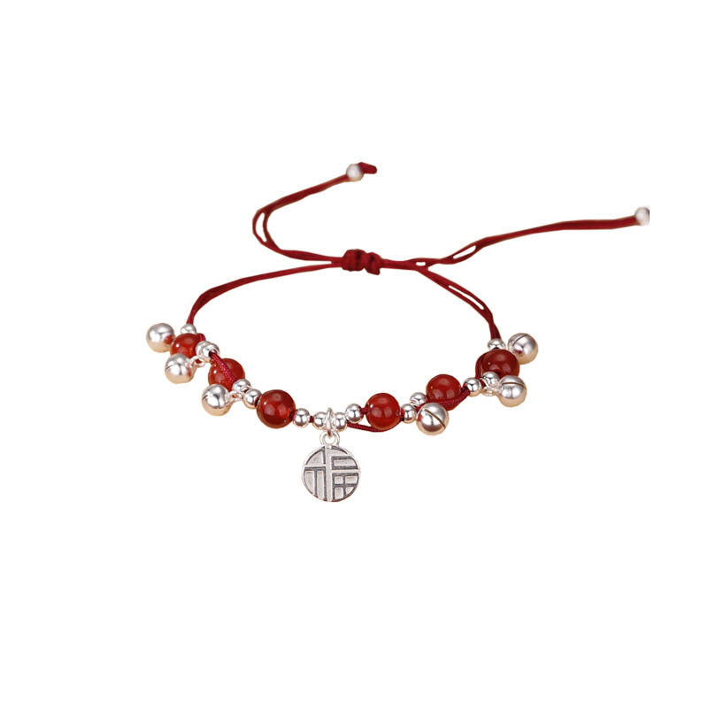 925 sterling silver red agate red braided rope bracelet