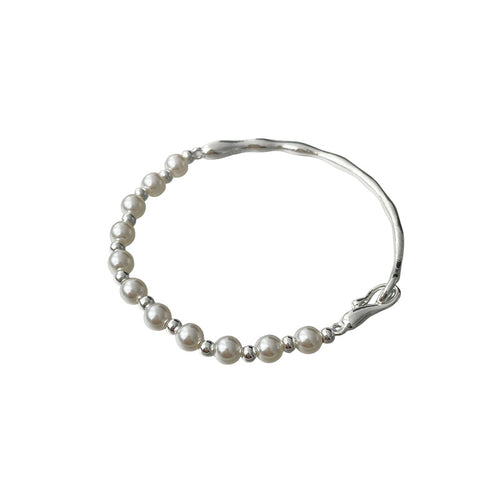 925 sterling silver asymmetrical pearl bracelet - silvery