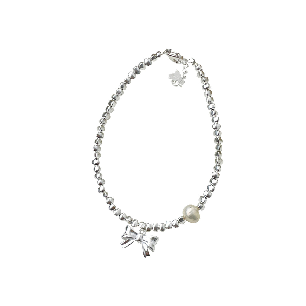925 sterling silver bow pendant bracelet - silvery