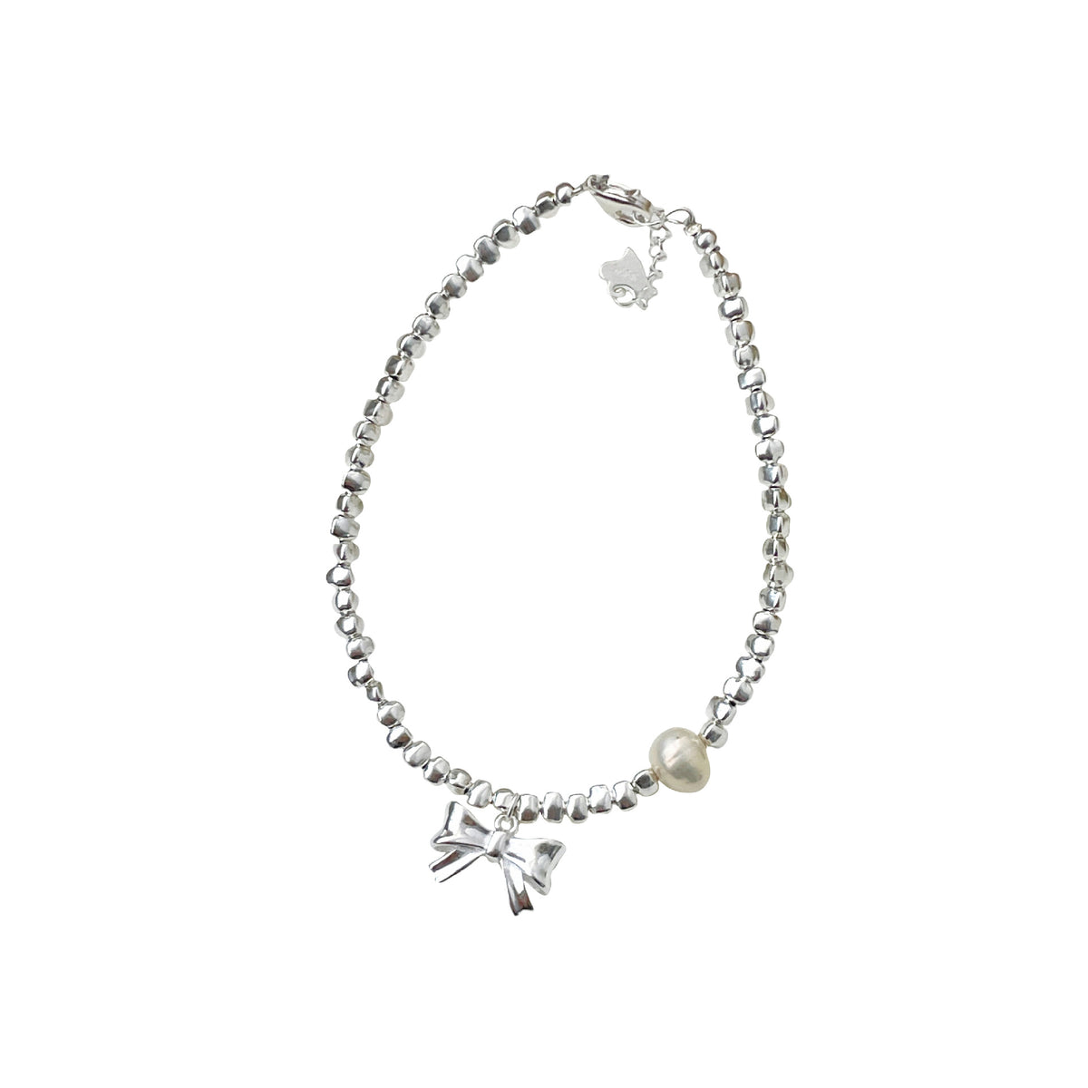 925 sterling silver bow pendant bracelet - silvery