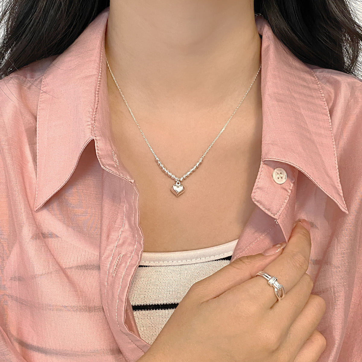 925 sterling silver heart-shaped pendant necklace - silvery