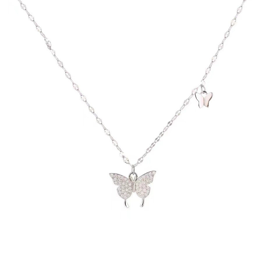 925 sterling silver butterfly shaped pendant necklace - silvery