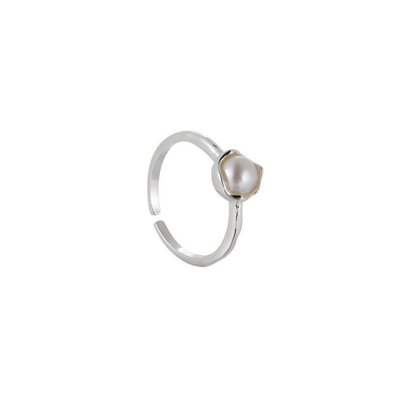 S925 Pure Silver Freshwater Pearl Ring - Silvery