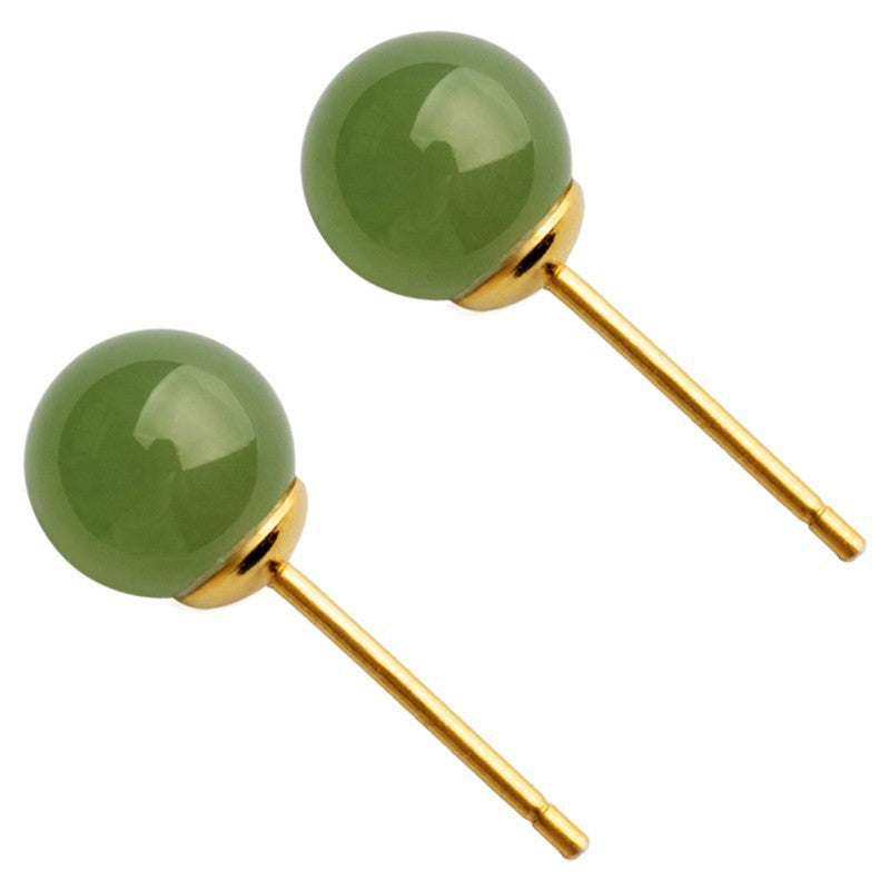 S925 Sterling Silver Natural Hotan Jade Earrings