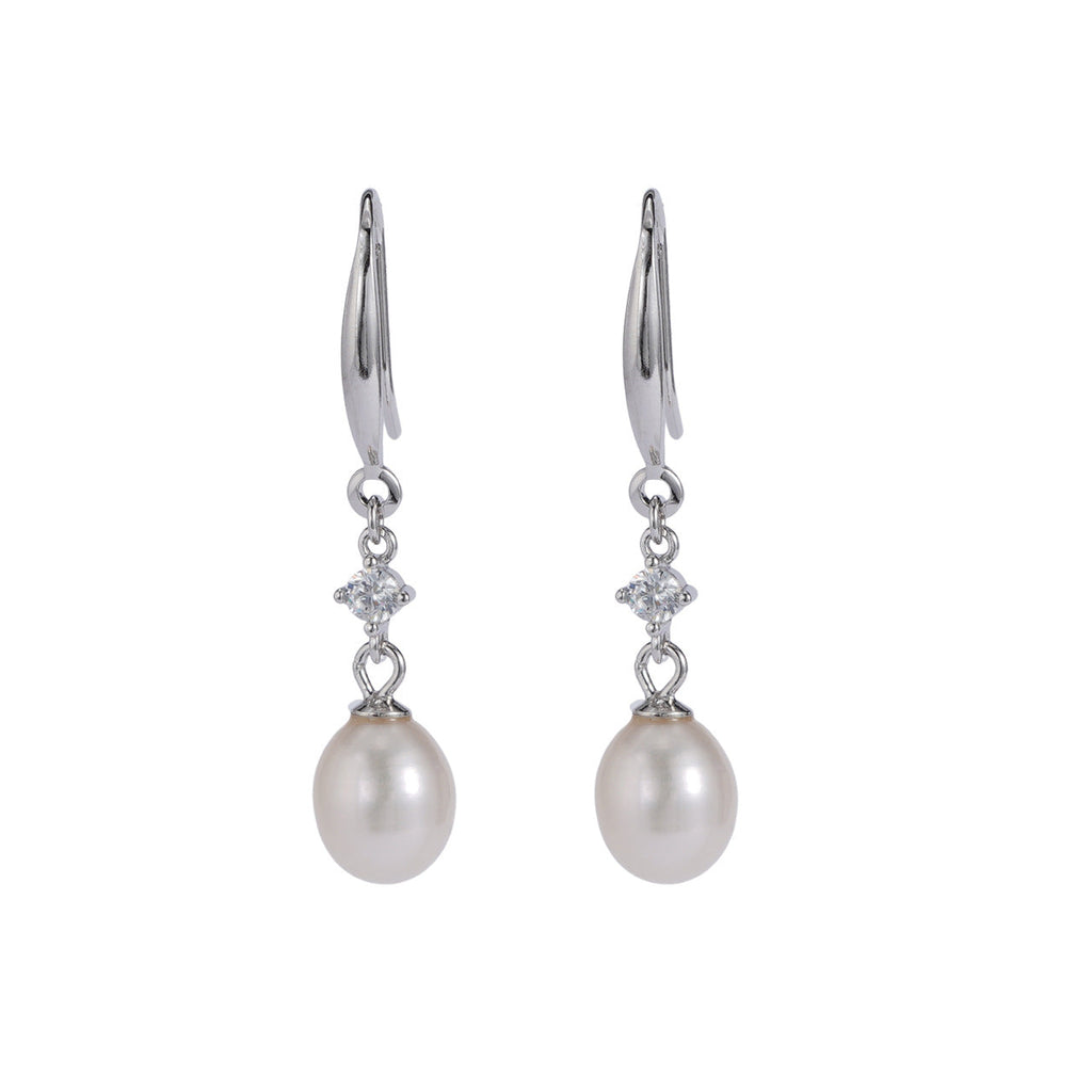 S925 sterling silver freshwater pearl long earrings - silvery