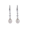 S925 sterling silver freshwater pearl long earrings - silvery