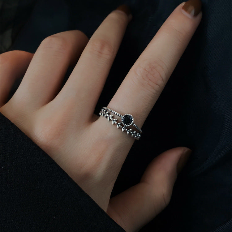 925 sterling silver Thai silver antique black zircon opening ring