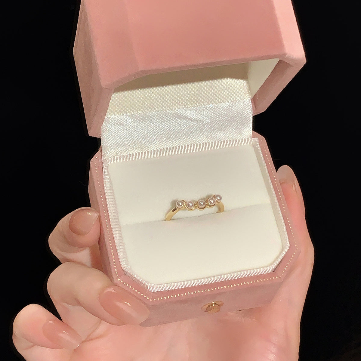 925 sterling silver imitation pearl opening ring - golden