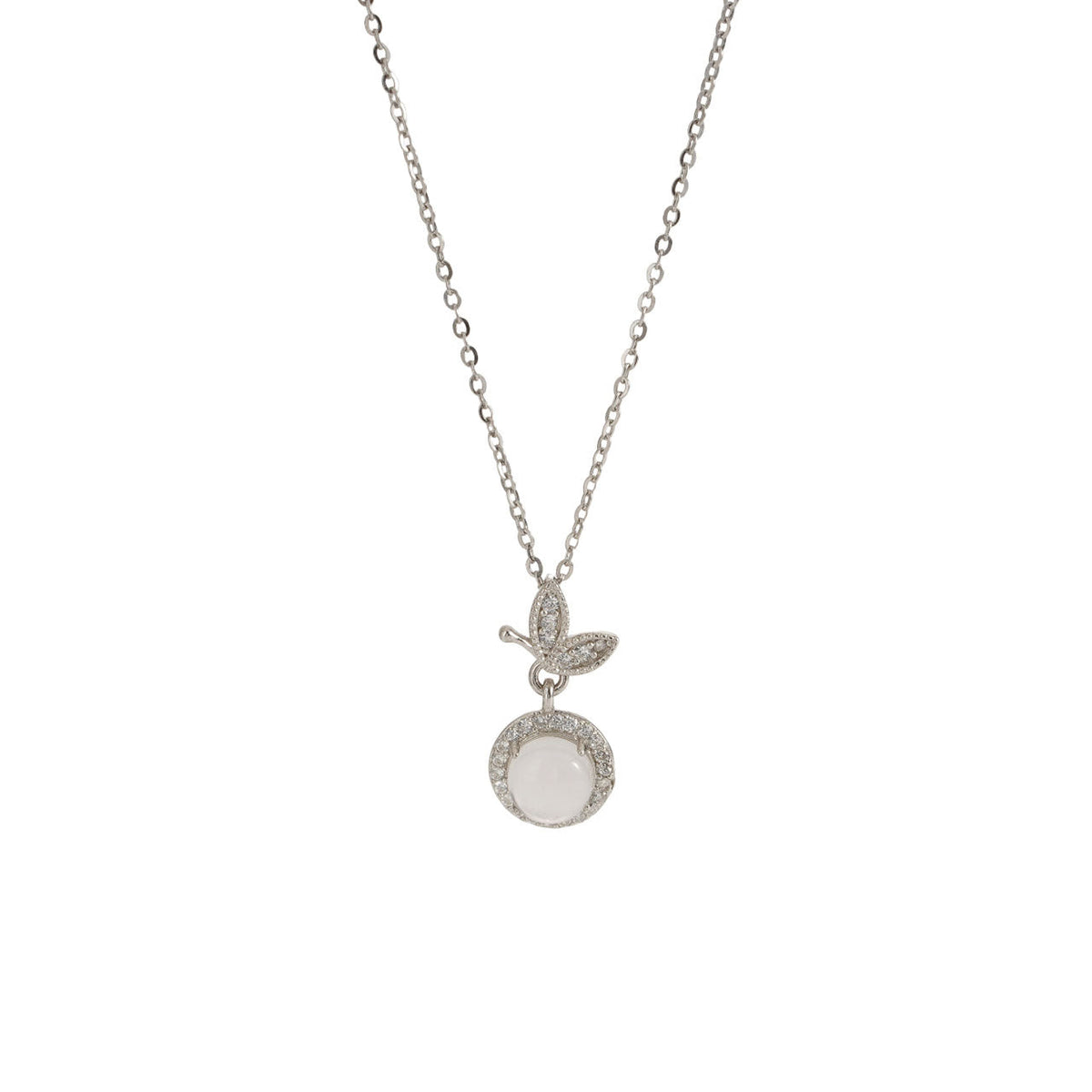 S925 Silver Set Sparkling Zirconia Jade Core Pendant Necklace