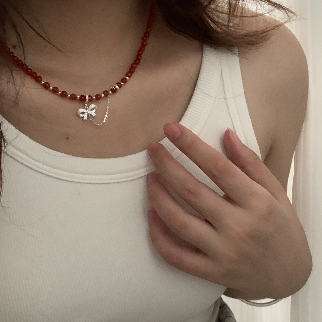 925 sterling silver red agate necklace