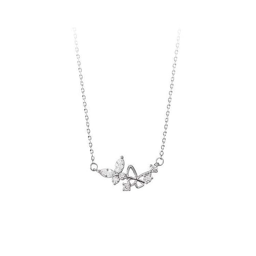 925 sterling silver double butterfly pendant necklace