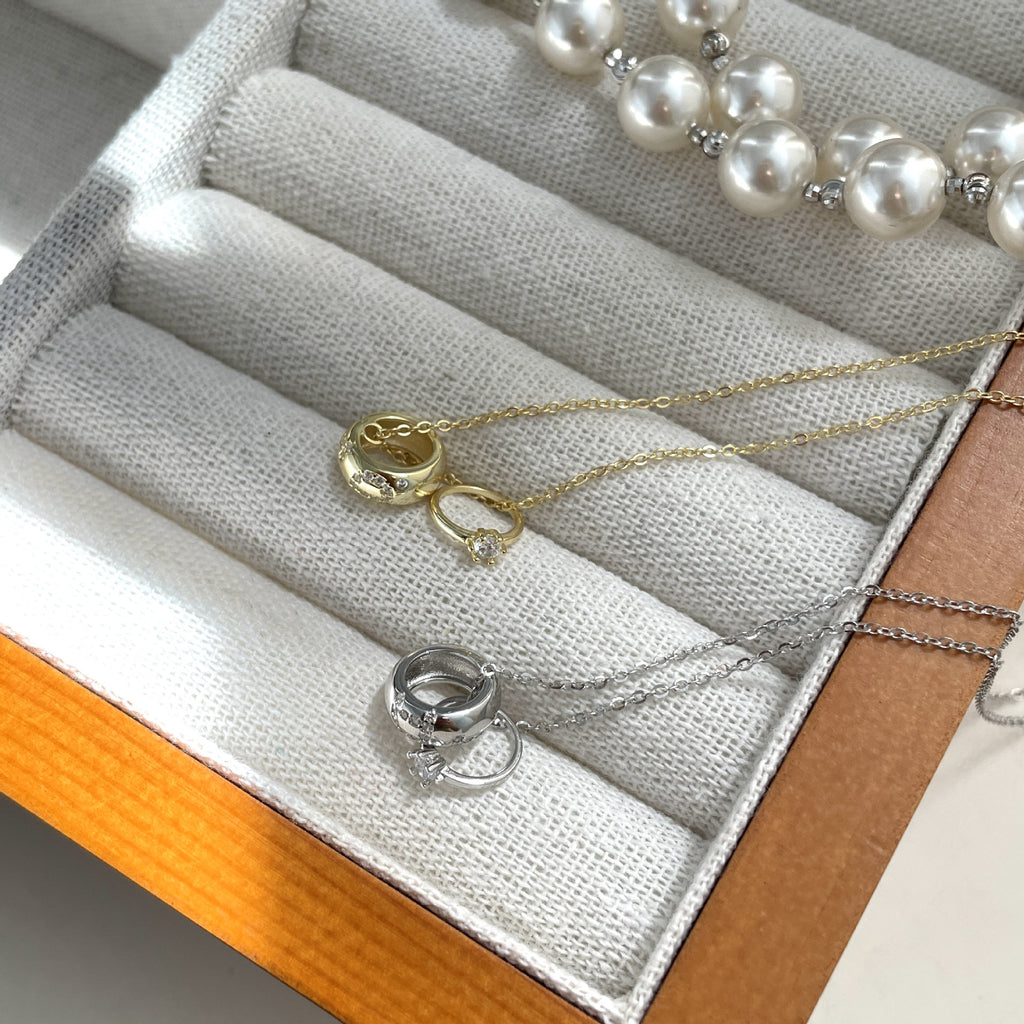 925 sterling silver double ring pendant necklace