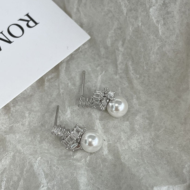 925 sterling silver pearl earrings - silvery