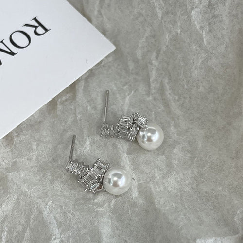 925 sterling silver pearl earrings - silvery