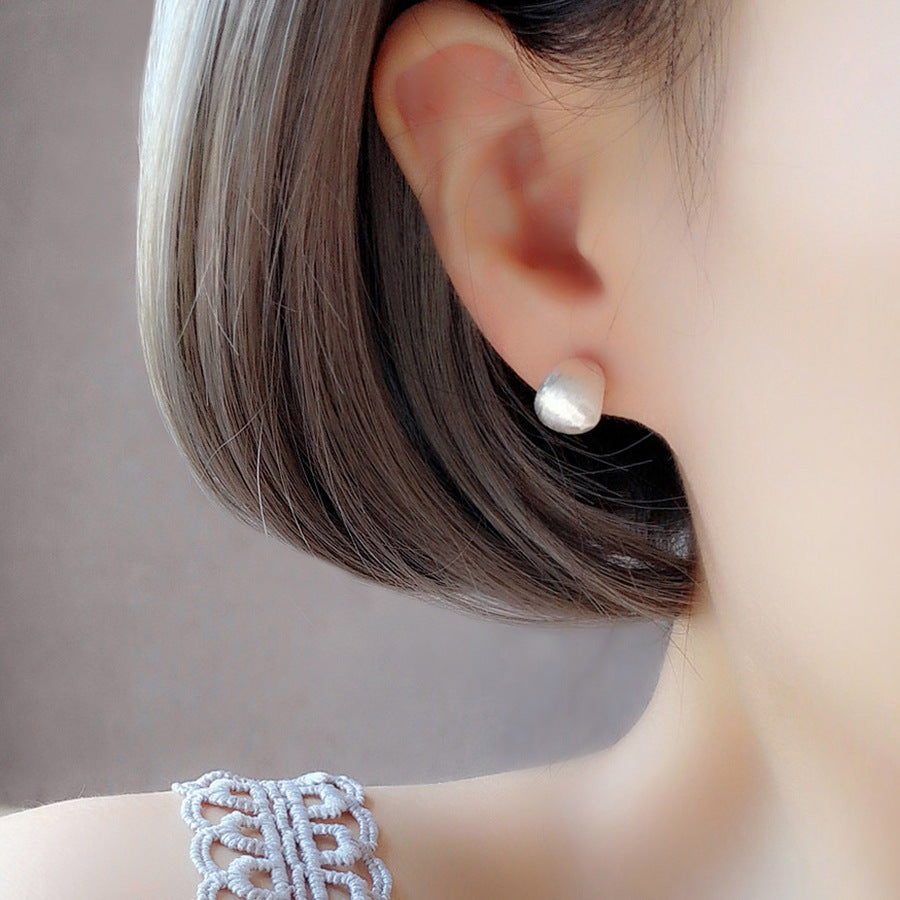 925 sterling silver frosted curved earrings - silvery