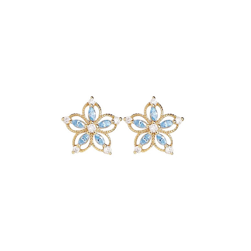 925 sterling silver flower shaped earrings - golden