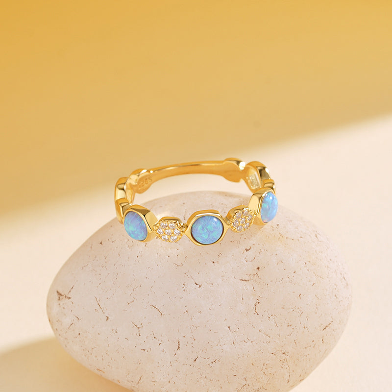 925 Sterling Silver Geometric Opal Ring