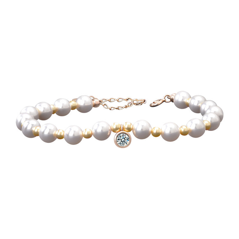 S925 Sterling Silver, Moissanite, and Pearl Bracelet