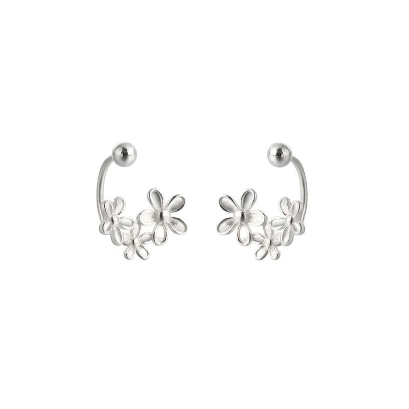 999 silver three small flower U-shaped earrings