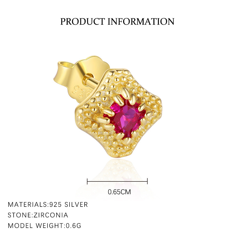 S925 Sterling Silver Stud Earrings with Colorful Zirconia