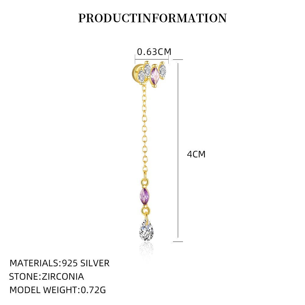 S925 Sterling Silver Purple Zircon Stud Earrings