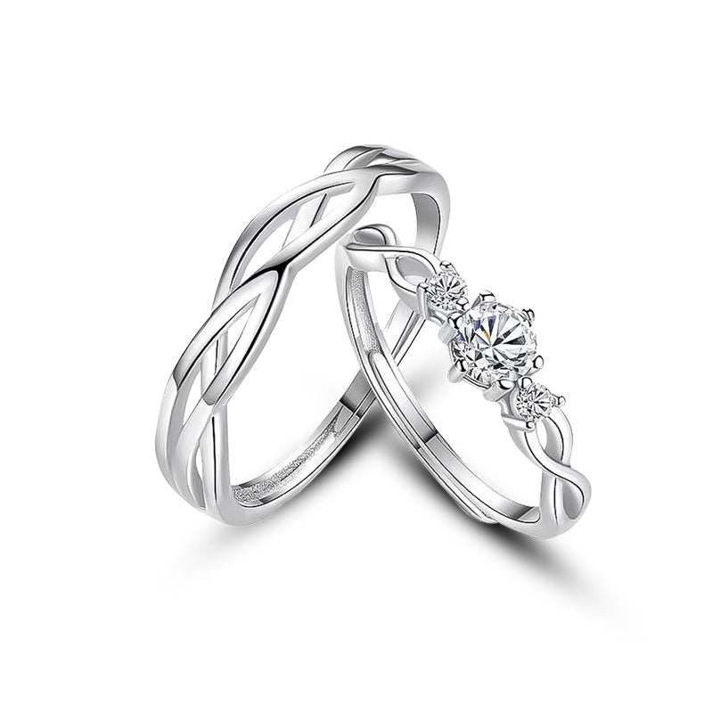 925 sterling silver couple's ring - silvery
