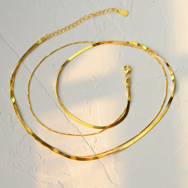 S925 sterling silver double-layer snake bone chain necklace