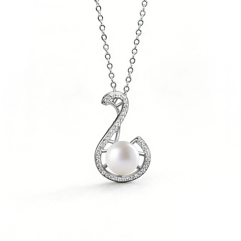 S925 Sterling Silver Musical Note Necklace with Moissanite and Natural Freshwater Pearl