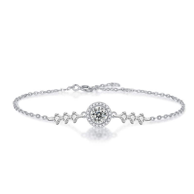 925 Sterling Silver Round Bag with Starry Sky Moissanite Bracelet