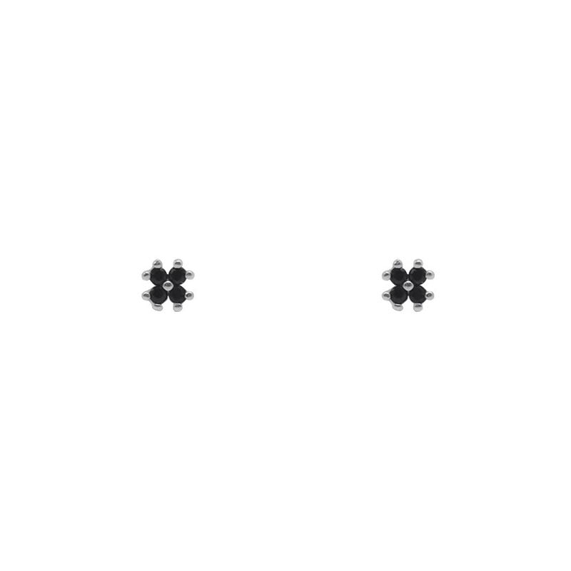 S925 sterling silver black zirconium small flower earrings - silvery