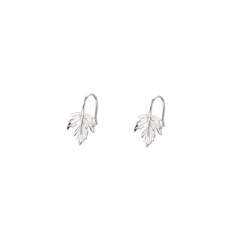 925 sterling silver maple leaf ear hook - silvery