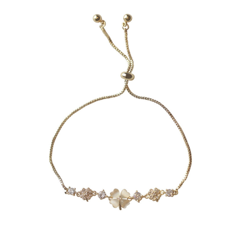 925 sterling silver four-leaf clover bracelet - champagne golden