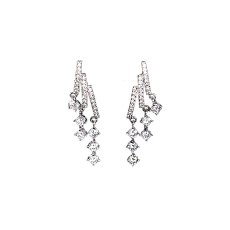 925 sterling silver glitter zirconium earrings - silvery