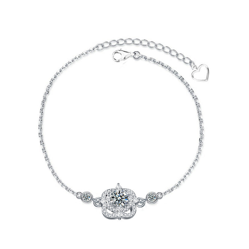 925 Sterling Silver Moissanite Four-Leaf Clover Bracelet