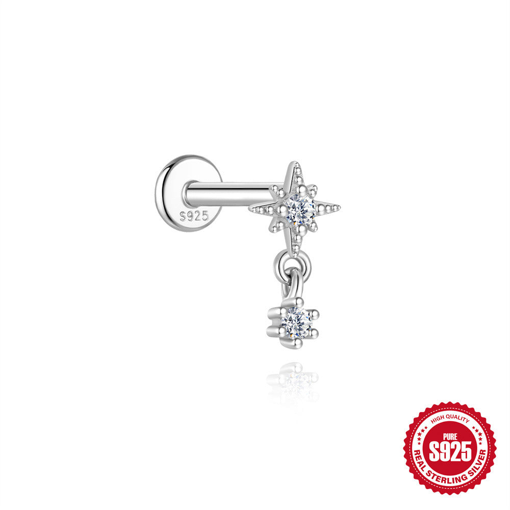 S925 Sterling Silver Bow Moissanite Flat-Back Threaded Cartilage Stud
